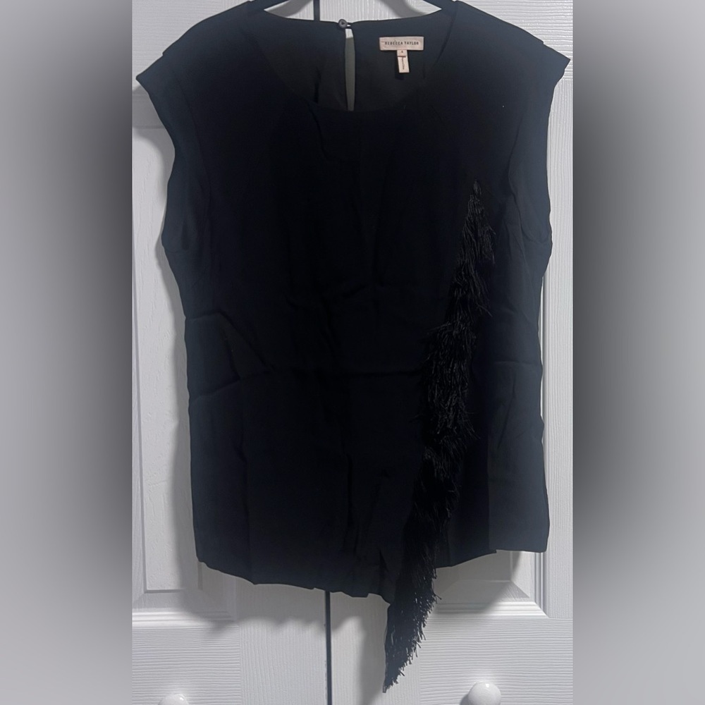 Women's Rebecca Taylor Black Sleeveless Blouse With Frayed Accent